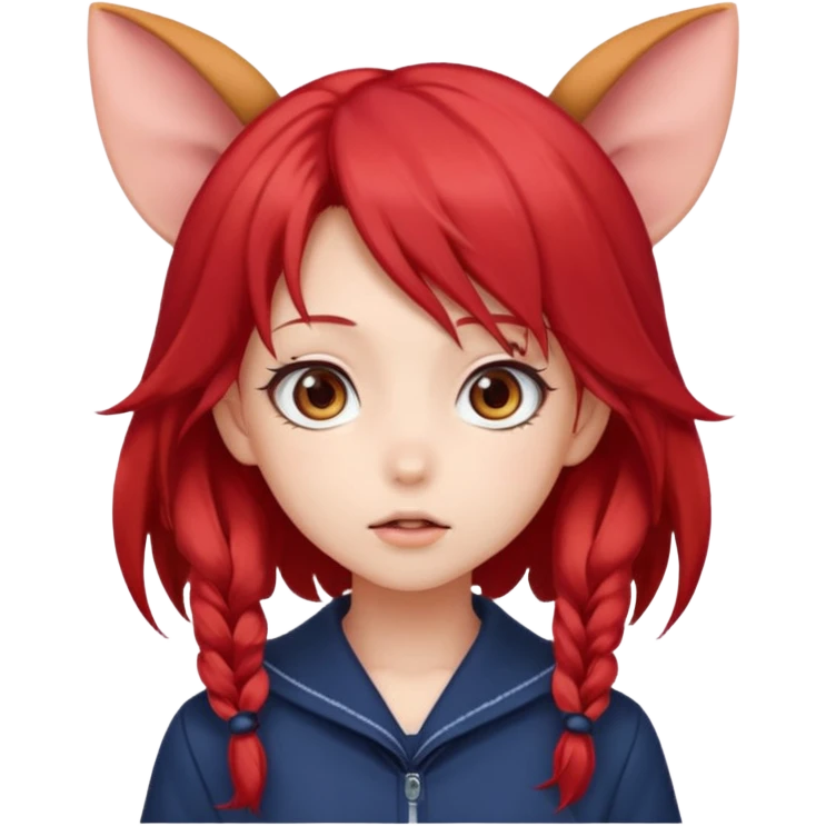 cute anime girl with ears, red blowing hair emoji