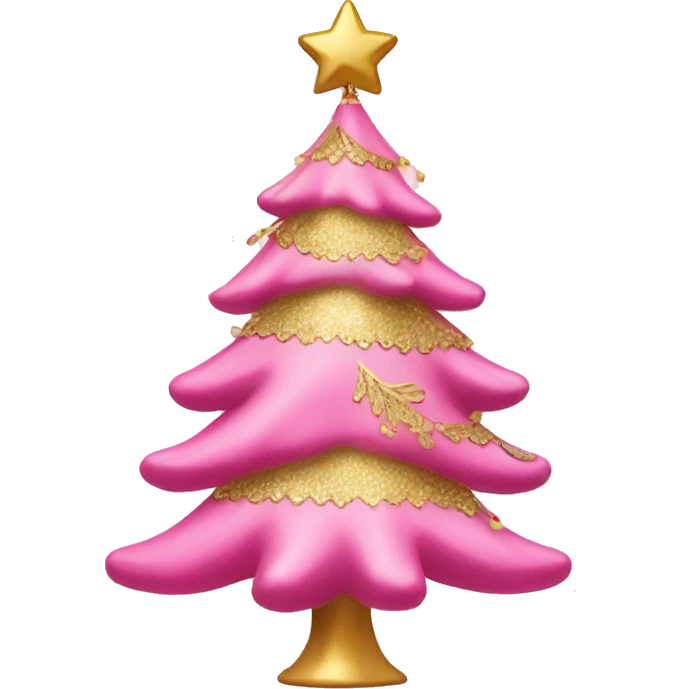pink christmas tree with gold ornaments emoji