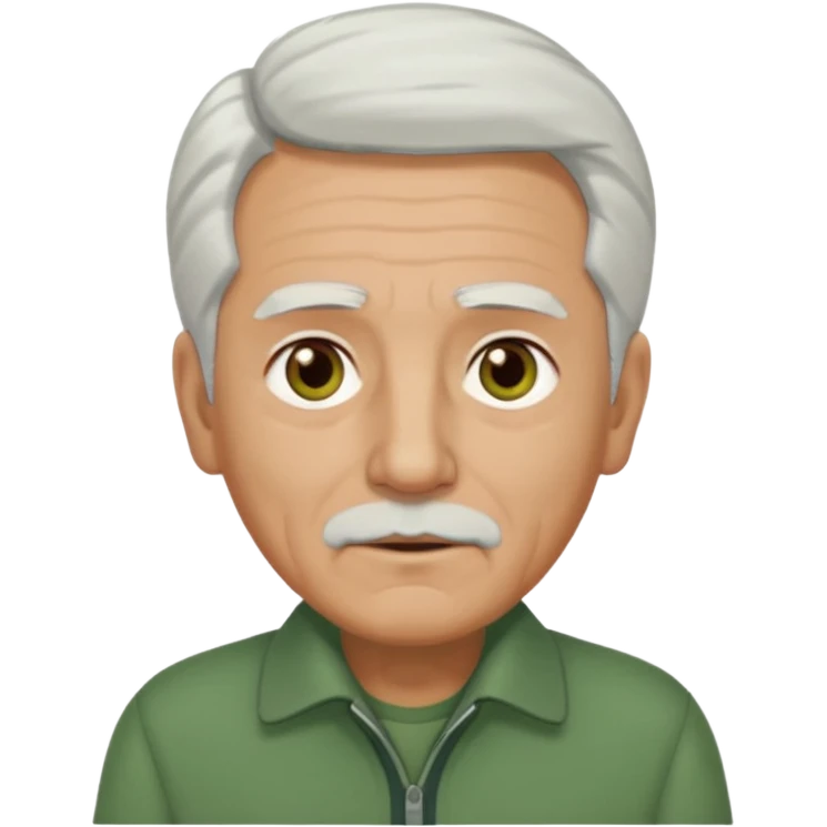 abuelo con pelo blanco, ojos cafés y ropa verde emoji