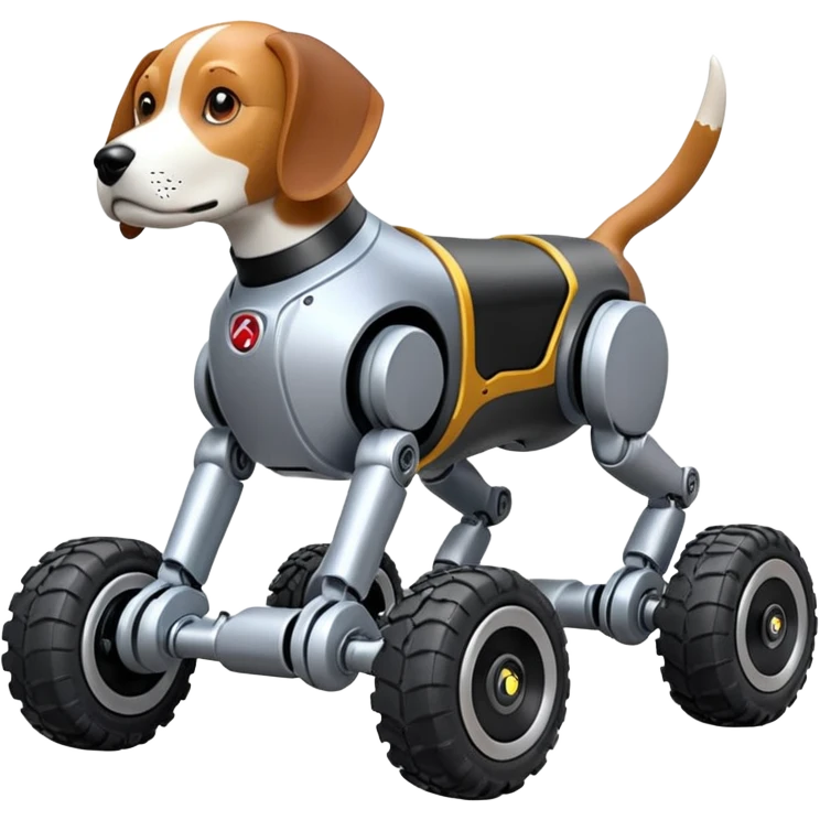 Very fast and sporty jumping racing Boston Dynamics robot beagle Sherlock Holmes robodog with large independent off-road wheels for feet rc basher emoji