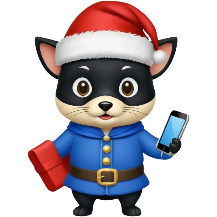Zorro animal  con gorro de navida y ropa azul para una de repuesto de celular  emoji