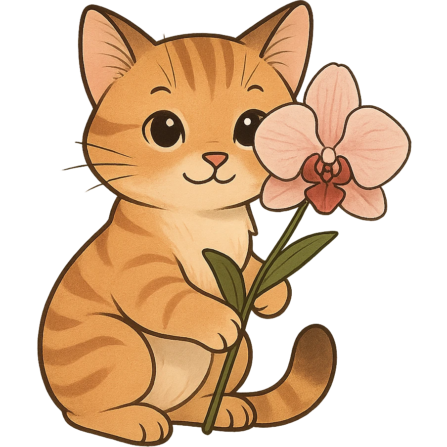 cat holding an orchid, versatile style emoji