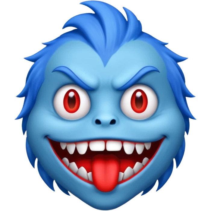Quiero que hagas un monstruo azul y quiero que tenga boca roja y tambien pelo azul emoji