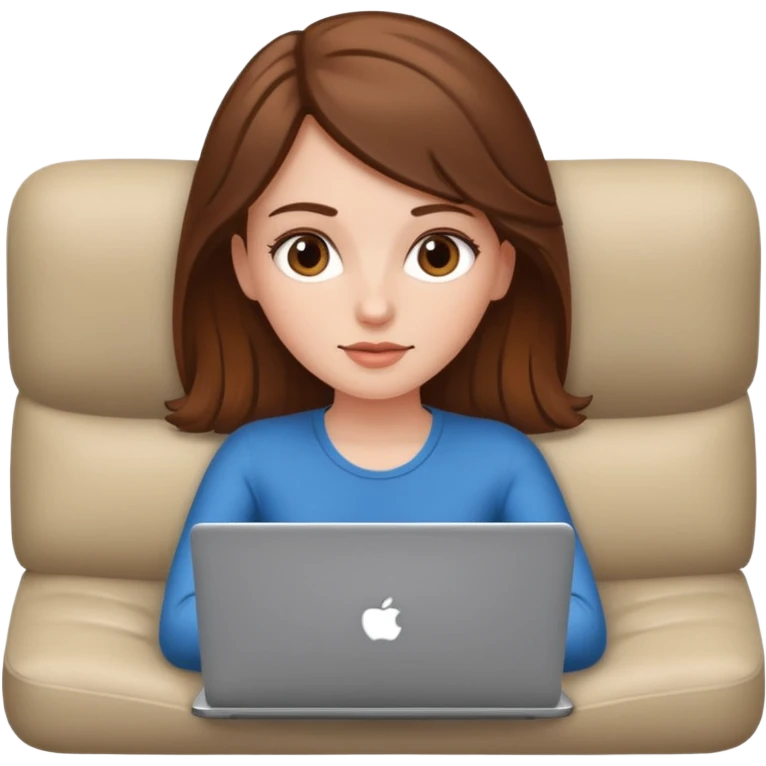 A white girl is lying on a sofa with a laptop emoji