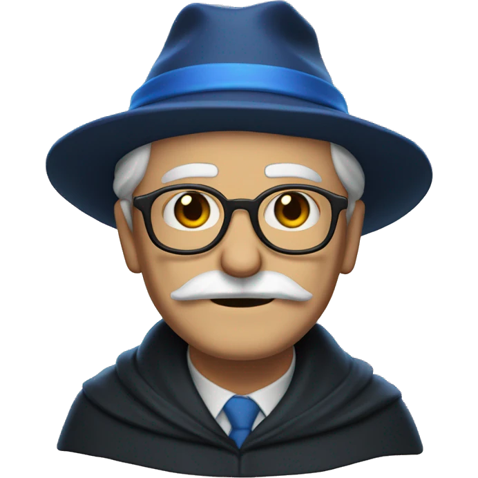 older man with white skin, black longer hair, mustache, glasses, with a magic hat, ravenclaw emoji