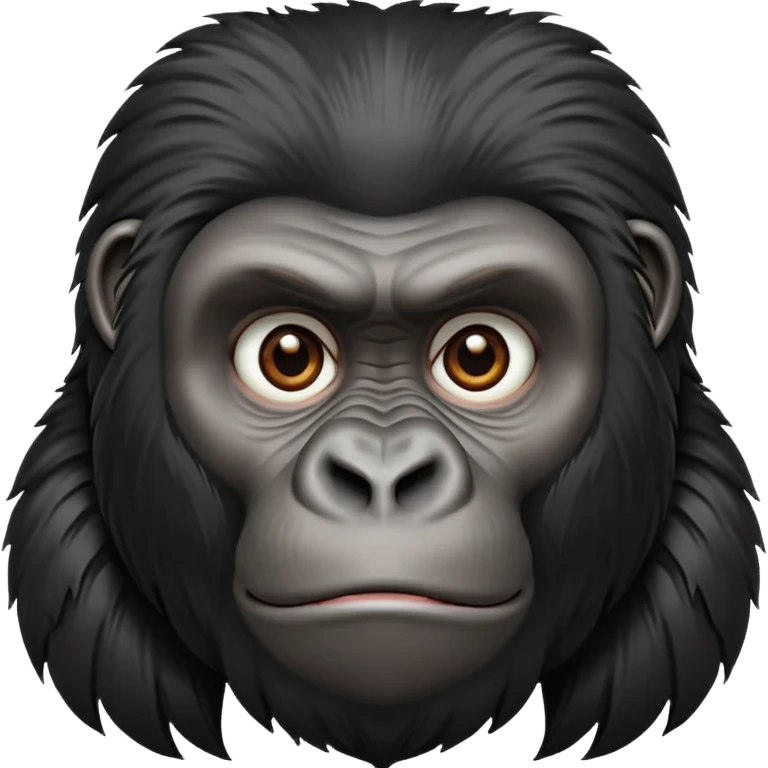 Gorilla face, realistic primate features, dark fur, strong brow ridge, iOS emoji style emoji