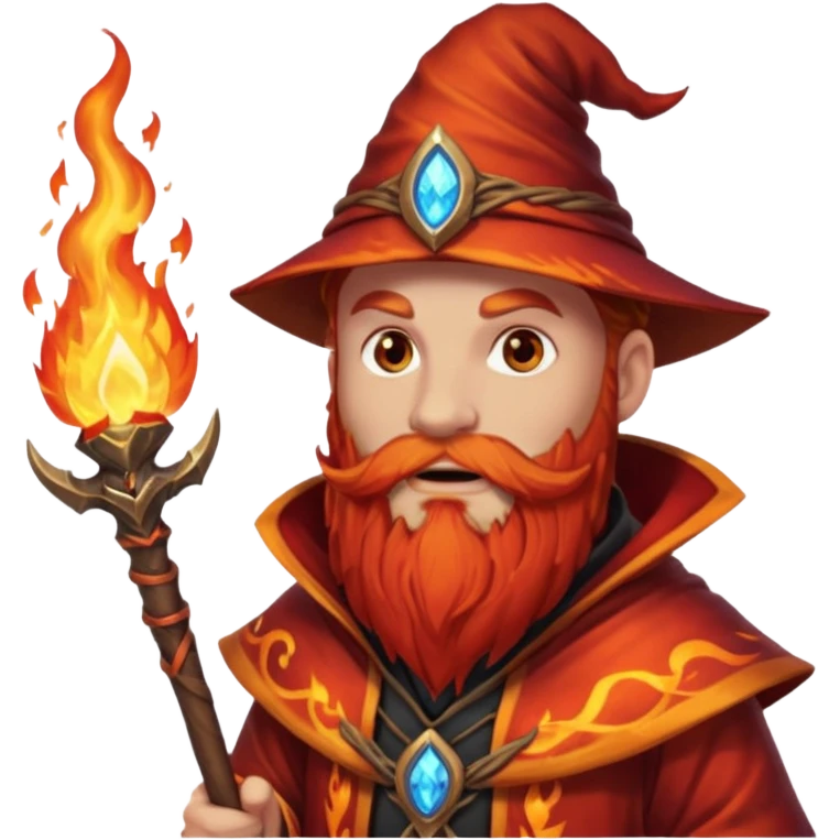 Fire Wizard – red beard, ember glow on staff tip emoji