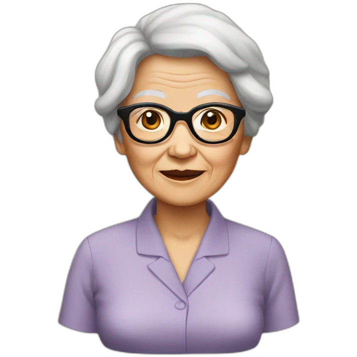 Old lady Vietnamese very black hair glasses emoji
