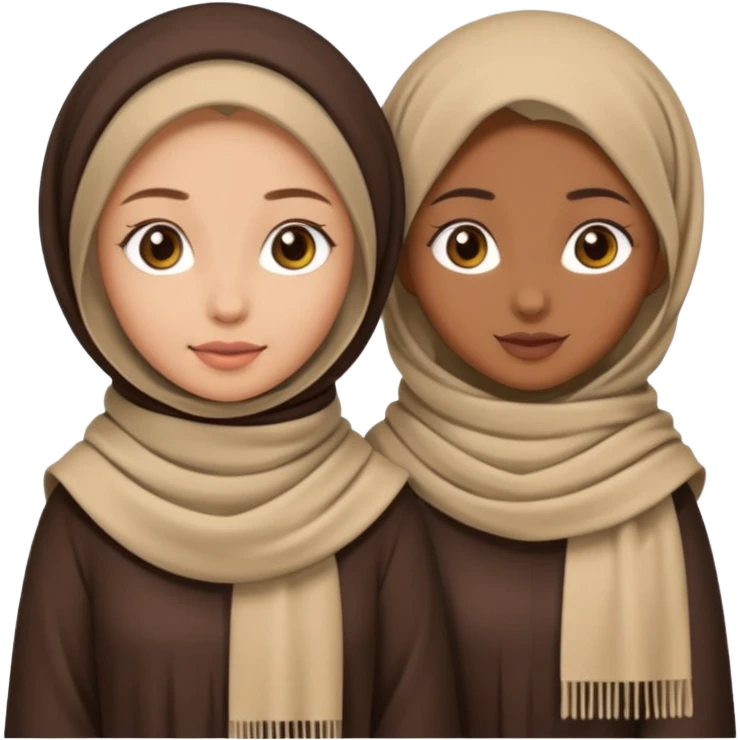 two girl besties wearing abayahs and scarves, one brown skinned and one light skinned emoji