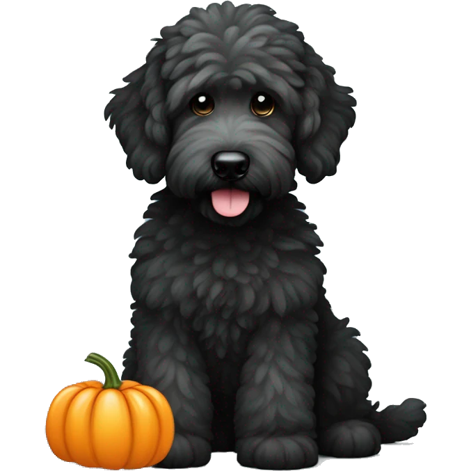 black goldendoodle with pumpkin on side emoji