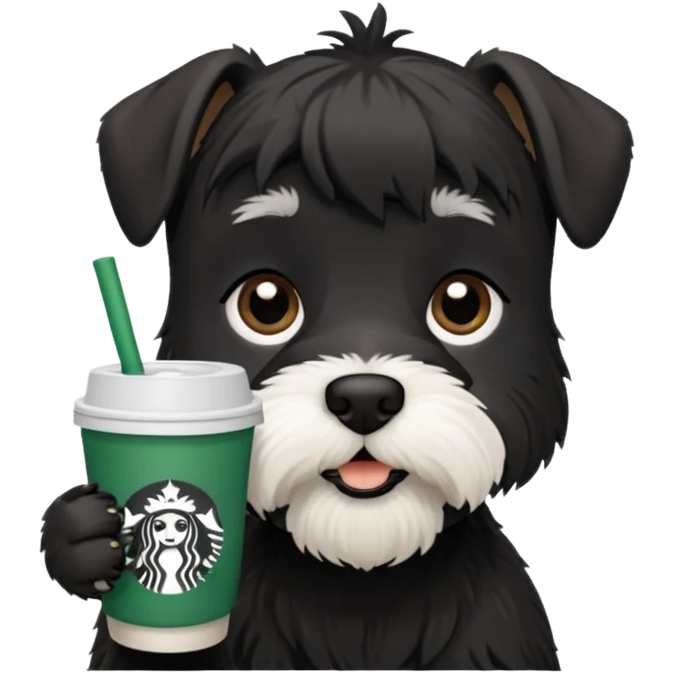 Black schnauzer with a Starbucks cup emoji