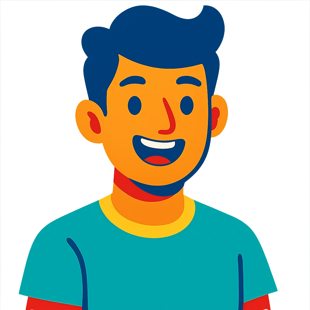 portrait of a happy young man, smiling, cheerful expression in vibrant toon style emoji