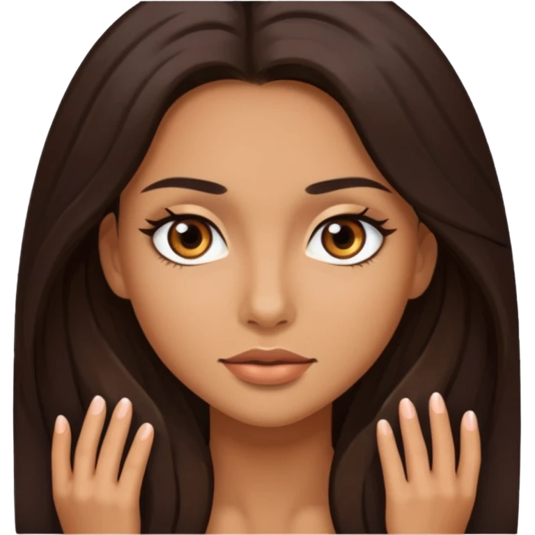 Mujer de frente cabello largo cafe oscuro ojos cafés oscuros  emoji