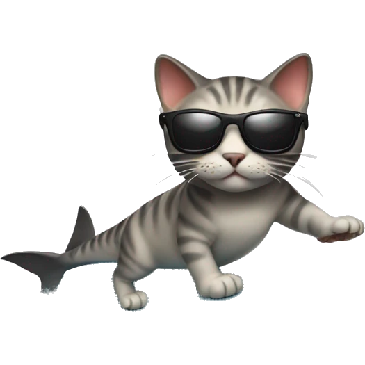 Cat with sunglasses surfing on a shark  emoji