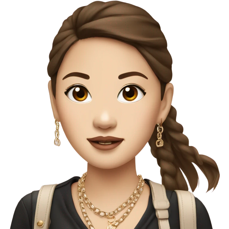 Realistic brown hair Chanel Asian Girl with Birkin bag and Chanel necklace emoji