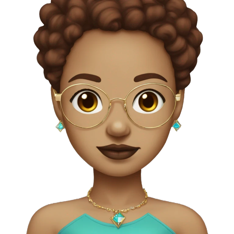 Light skin girl with burgundy, brown hair, a gold nose, diamond, stud, and turquoise glasses, clean girl aesthetic emoji
