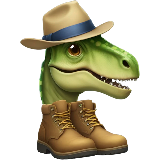 A dinosaur with a boot on its head and hats on it feet emoji