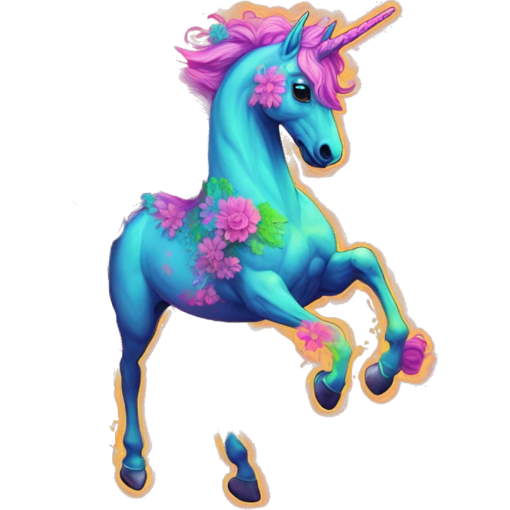 Zombie Pegasus unicorn psychedelic flowers floral groovy art neon rave raving emoji