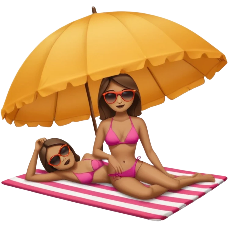 Chica tomando el sol en una playa acostada en una toalla con una sombrilla emoji