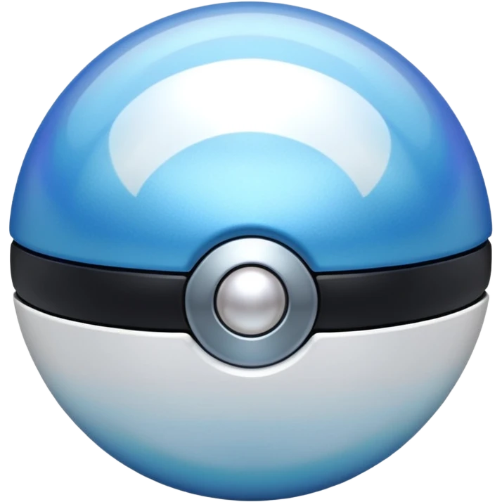 blue pokeball emoji, top half is a more saturated blue, bottom half is white, black stripe, with a white sheen, with a pearlescent finish, with a holographic effect emoji