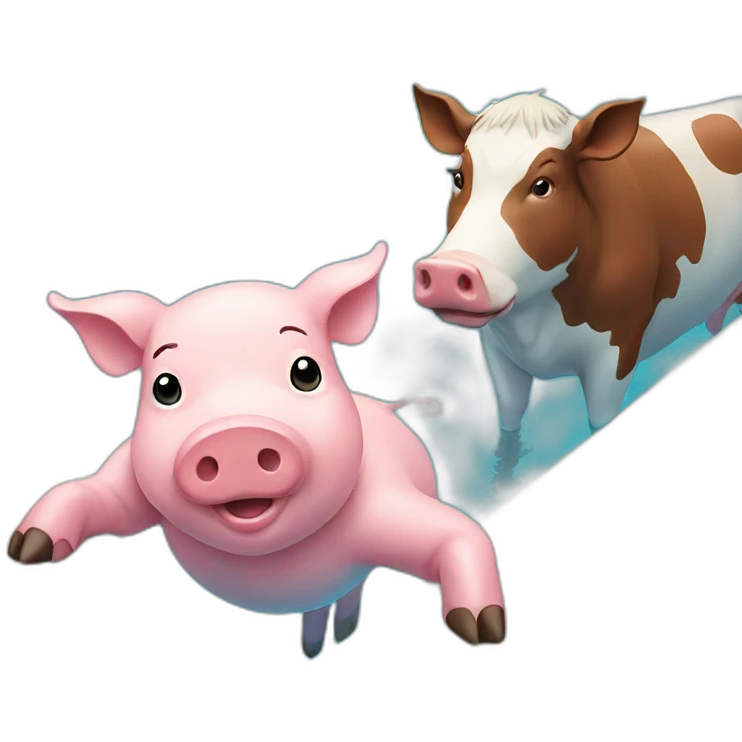 Pig and cow swim with pool emoji
