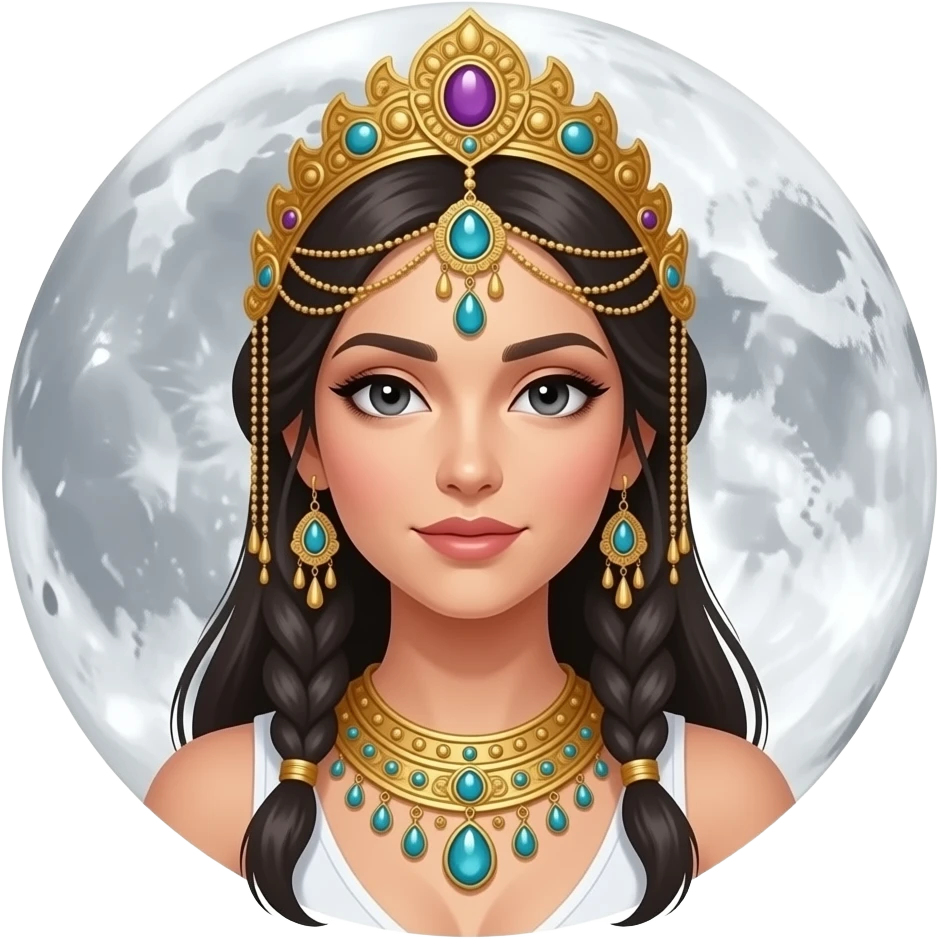 Lunar Pretty beautiful animesque style anime gorgeous aesthetic lady woman character with many details and accessories Moon goddess emoji