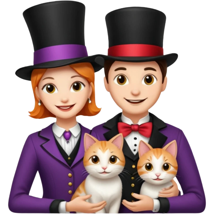 magician couple and their pet cat emoji