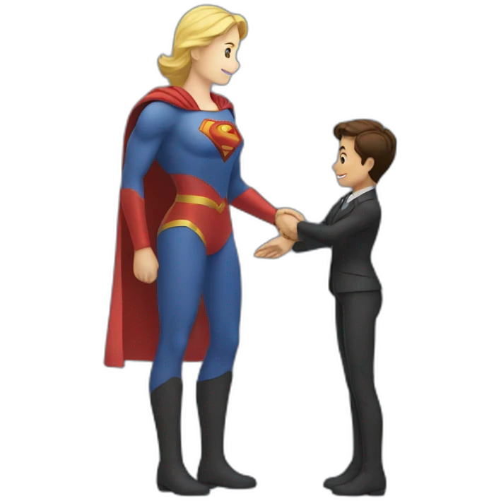 Tom giving handshake to super women emoji