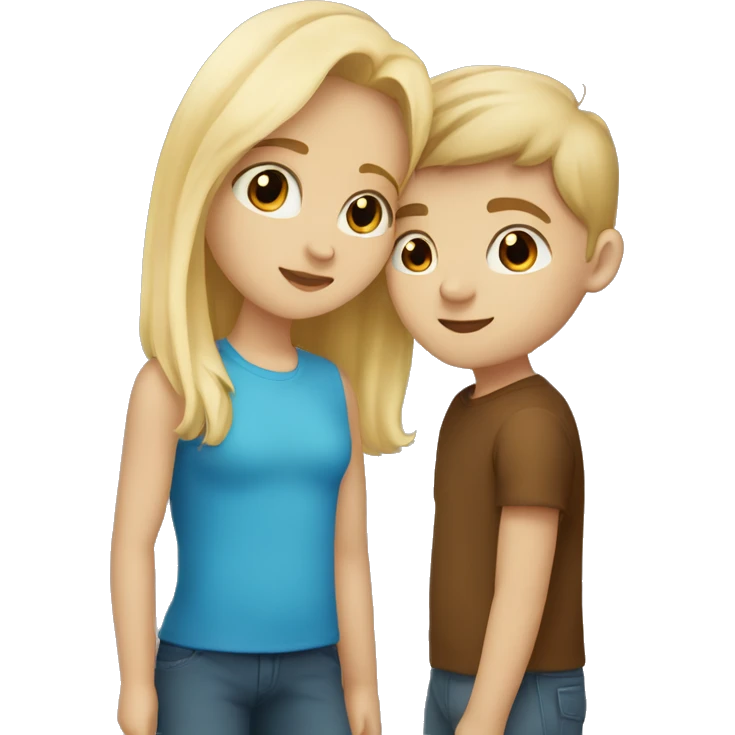 Girl with blond hair and brown eyes boy with blond hair and blue eyes kissing emoji
