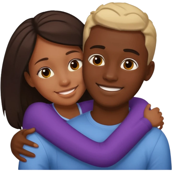 dark skin girlfriend hugs light skin boyfriend emoji