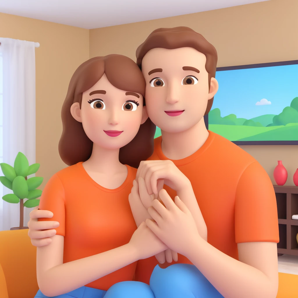  couple posing, close up pose, living room background emoji