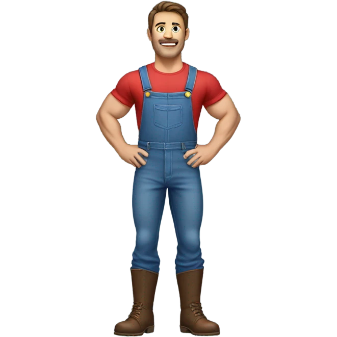 Muscular man with brown hair wear a red shirt and blue overalls emoji