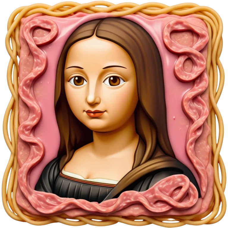 monalisa made of SPAM meat melted pink dripping sauce spaghetti portrait emoji