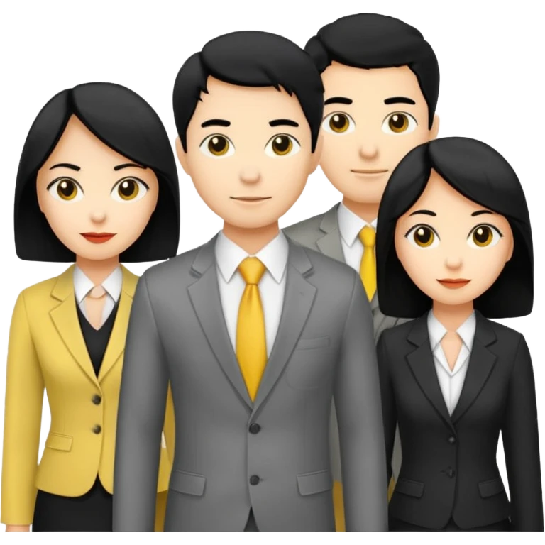 4 people, two man and two women,yellow skin office style,black hair, Half-body photo emoji