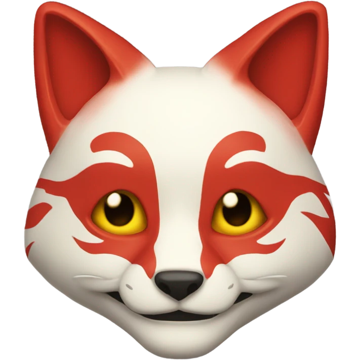 red kitsune mask, slight smile emoji