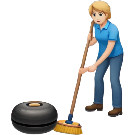 An icon featuring a curling stone sliding across the ice, with a broom nearby. The scene includes the curling rink, with its distinctive circles, and a vibrant crowd in the stands. Snowflakes fall outside the arena, and bright lights illuminate the ice. Transparent background. emoji