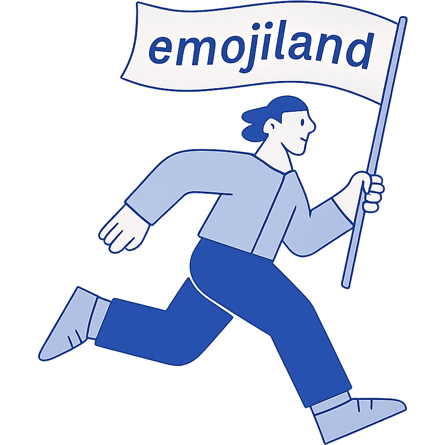person running while carrying a flag with the text 'emojiland' emoji