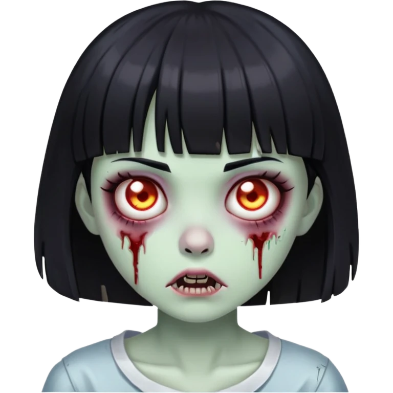Menina zumbi de cabelo preto e franja reta curta emoji