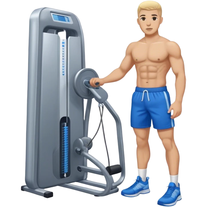 fit man with blue shorts using cable-machine emoji