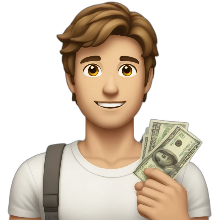 A young fit man with forward Brown hair and beige skin and with money in his hand emoji