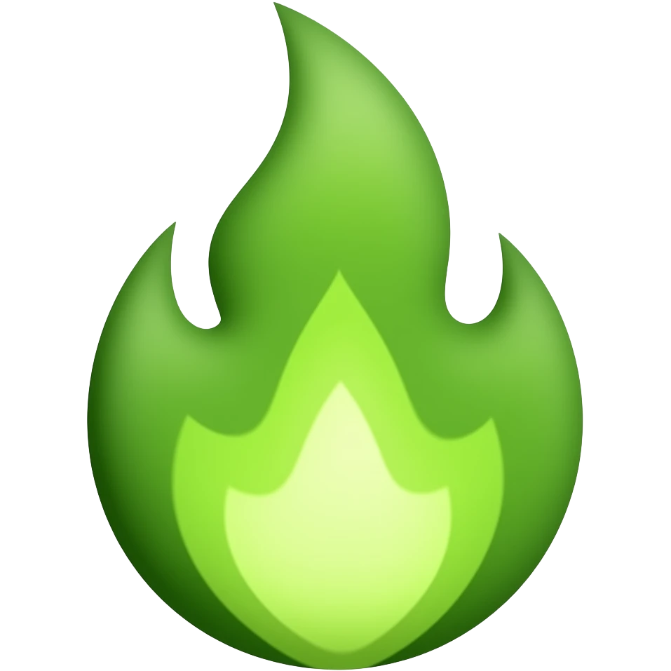 green flame growing emoji