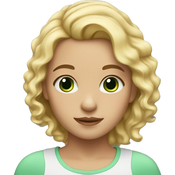 girl with blond wavy middle hair and green eyes emoji