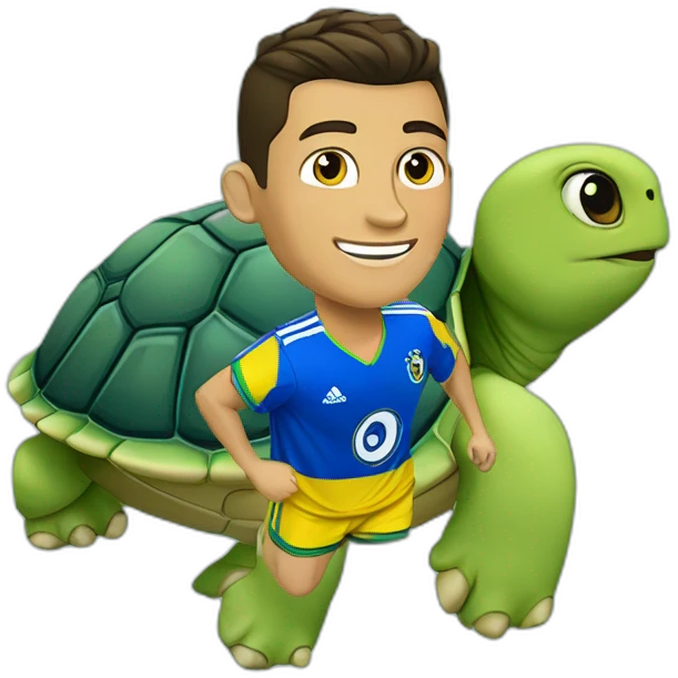 Cristiano Ronaldo sur une tortue bleu et jaune emoji