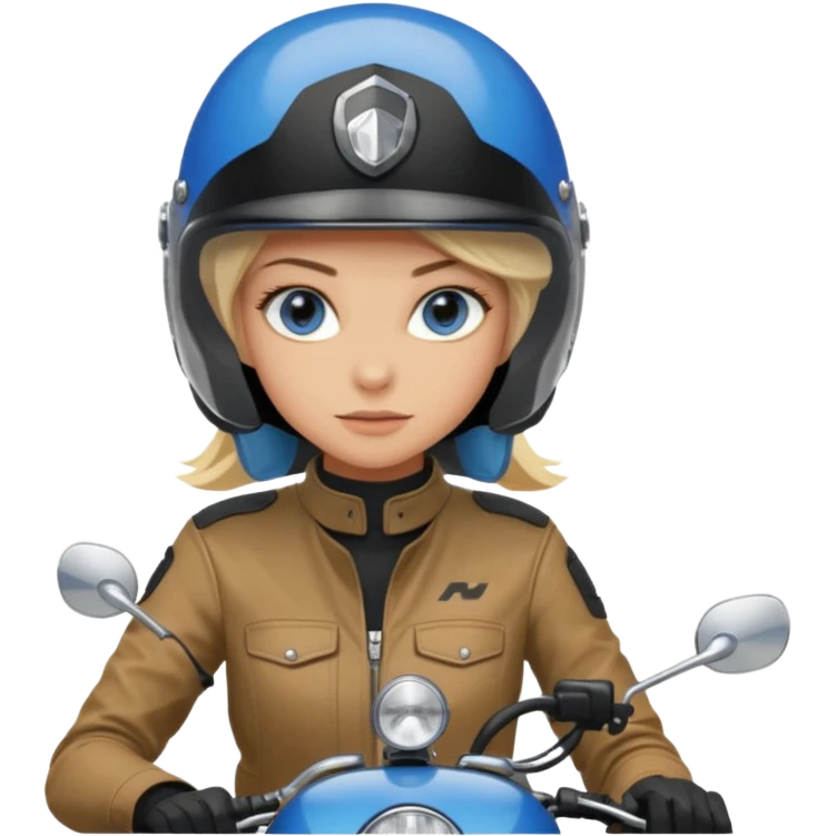 moça loira de olho azul de capacete em uma moto honda 150 preta  emoji