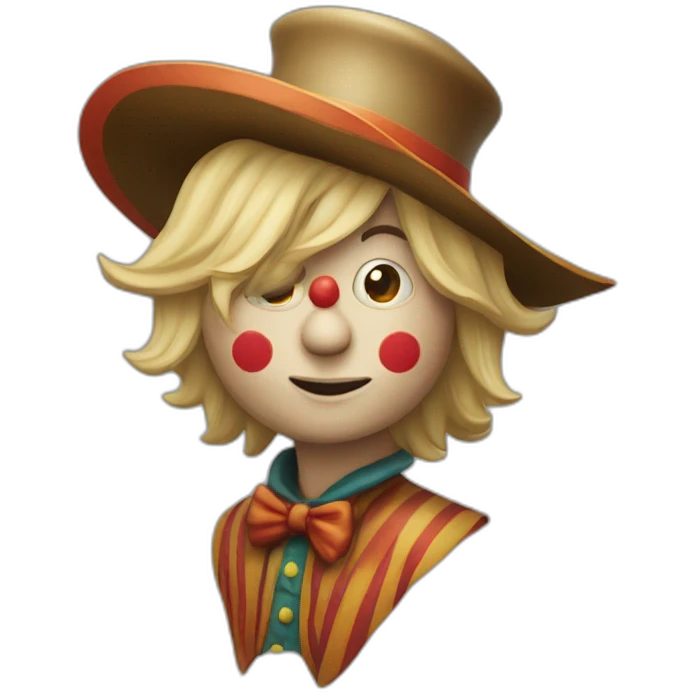 a clown wearing a elongated long hat and blond hair who’s name is hans emoji