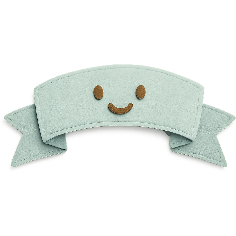 soft pastel cute ribbon banner sticker with soft texture, with a smiling face accent emoji