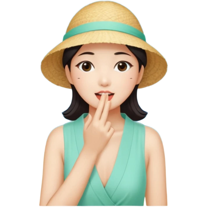 들뜬 표정의 20대 한국 여자, 여름 옷차림, 두 손으로 입을 감싸 “괌 가자~” 외치는 포즈. 민트색 배경, 밝고 유쾌한 광고 포스터 느낌,
휴양용 옷차림 emoji
