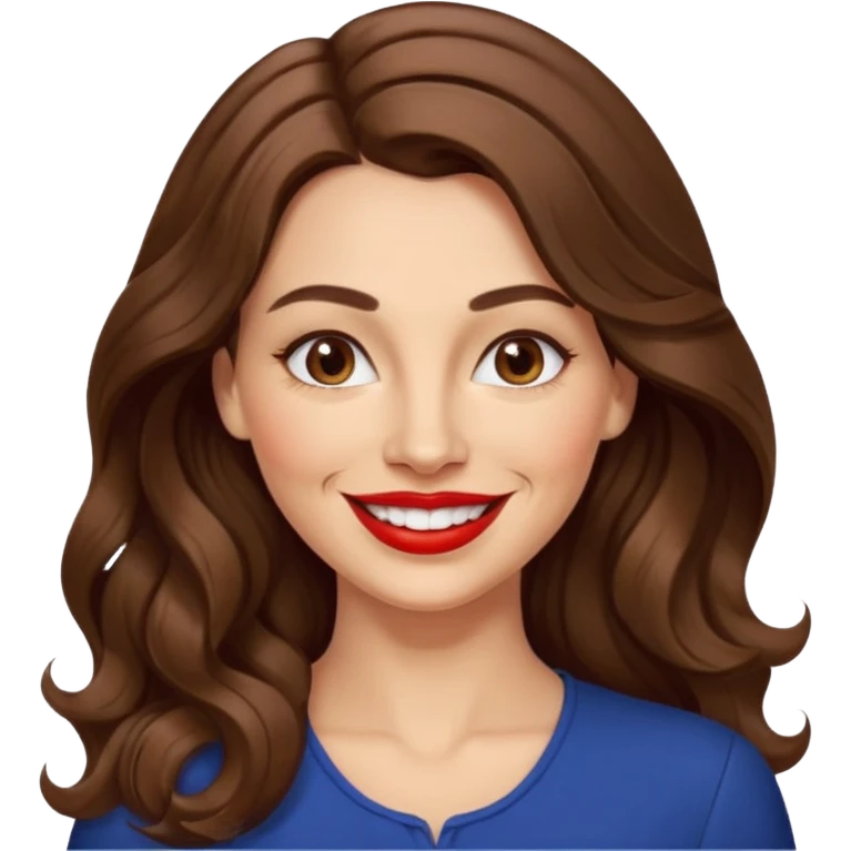 40 yr croatian woman, long wavy brown hair, big smile, side part, 
 emoji
