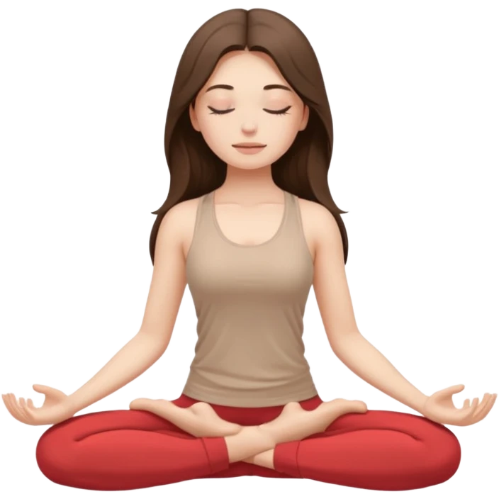 Девушка брюнетка с длинными волосами, закрытыми глазами занимается йогой. Картинка должна были в цветах: бежевый, бледно коасгый и коричневый emoji
