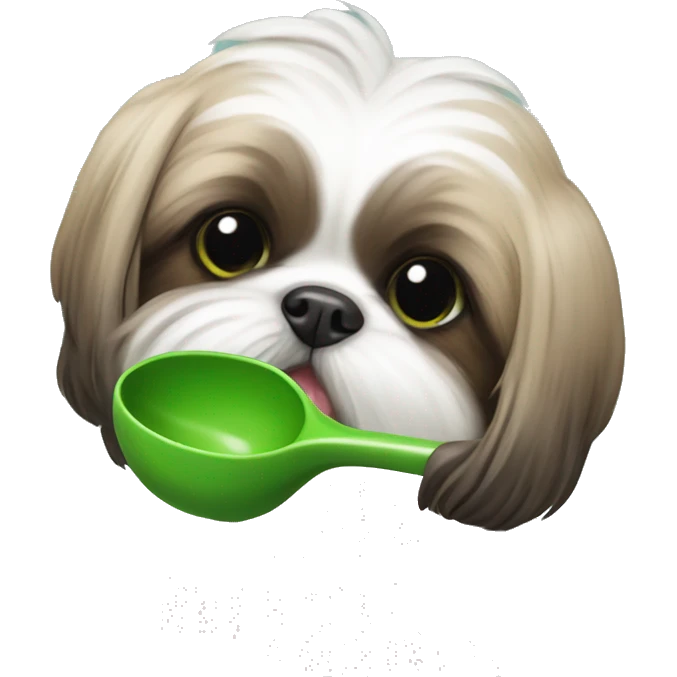 Shihtzu biting a green spoon emoji